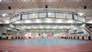 The fieldhouse with a 200 meter indoor track, and basketball volleyball and indoor soccer courts.